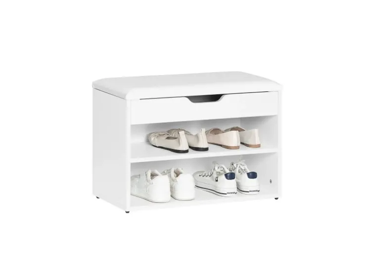 SoBuy Schuhbank mit Sitzfläche Sitzbank Schuhregal aus MDF 60x44x30cm Weiß FSR25-W* Sitzbänke