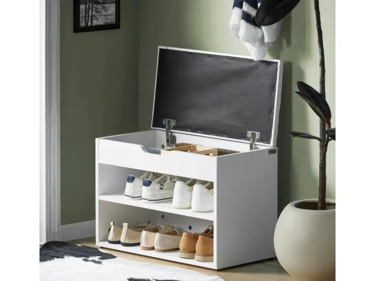 SoBuy Schuhbank mit Sitzfläche Sitzbank Schuhregal aus MDF 60x44x30cm Weiß FSR25-W* Sitzbänke