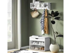 SoBuy Schuhbank mit Sitzfläche Sitzbank Schuhregal aus MDF 60x44x30cm Weiß FSR25-W* Sitzbänke