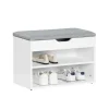 SoBuy Schuhbank mit Sitzfläche Sitzbank Schuhregal aus MDF 60x43x30cm Weiß-Grau FSR25-HG* Kissen