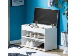 SoBuy Schuhbank mit Sitzfläche Sitzbank Schuhregal aus MDF 60x43x30cm Weiß-Grau FSR25-HG* Kissen