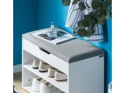 SoBuy Schuhbank mit Sitzfläche Sitzbank Schuhregal aus MDF 60x43x30cm Weiß-Grau FSR25-HG* Kissen