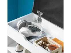 SoBuy Schuhbank mit Sitzfläche Sitzbank Schuhregal aus MDF 60x43x30cm Weiß-Grau FSR25-HG* Kissen