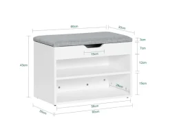 SoBuy Schuhbank mit Sitzfläche Sitzbank Schuhregal aus MDF 60x43x30cm Weiß-Grau FSR25-HG* Kissen
