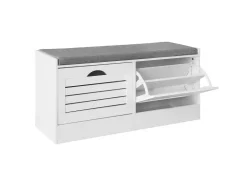 SoBuy Schuhbank mit Sitzfläche und 2 Klappen Schuhkipper MDF Weiß FSR62-W* Regal Weiß
