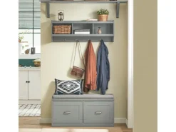 SoBuy Schuhbank mit Sitzfläche und 4 Fächern MDF Grau FSR131-HG