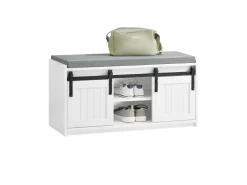 SoBuy Schuhbank mit Sitzfläche Sitzbank mit Stauraum Schuhregal 90x46x35cm Weiß FSR133-K-W* Sitzbänke