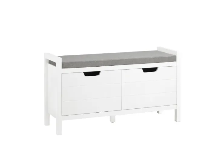 SoBuy Schuhbank mit Sitzfläche Sitzbank aus MDF 91x51x30cm Weiß-Grau FSR63-II-W