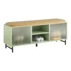 SoBuy Schuhbank mit Sitzfläche und Schiebetüren MDF Glas Grün FSR115-GR* Sitzbänke