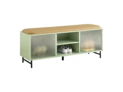 SoBuy Schuhbank mit Sitzfläche und Schiebetüren MDF Glas Grün FSR115-GR* Sitzbänke