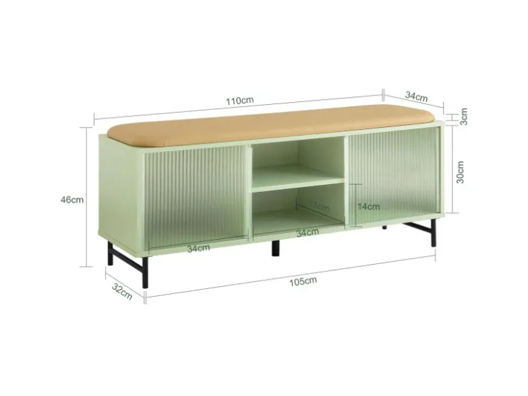 SoBuy Schuhbank mit Sitzfläche und Schiebetüren MDF Glas Grün FSR115-GR* Sitzbänke