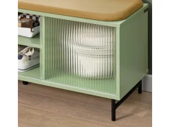 SoBuy Schuhbank mit Sitzfläche und Schiebetüren MDF Glas Grün FSR115-GR* Sitzbänke