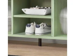 SoBuy Schuhbank mit Sitzfläche und Schiebetüren MDF Glas Grün FSR115-GR* Sitzbänke