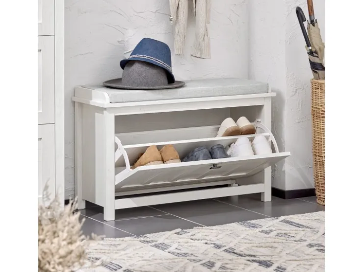 SoBuy Schuhbank mit Sitzkissen Sitzbank Schuhregal Weiß 80cm FSR161-W* Kissen|Sitzbänke