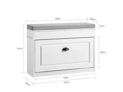 SoBuy Schuhbank mit Sitzkissen Schuhregal Schmal Sitzbank für Flur 75x51x24cm FSR82-L-WG