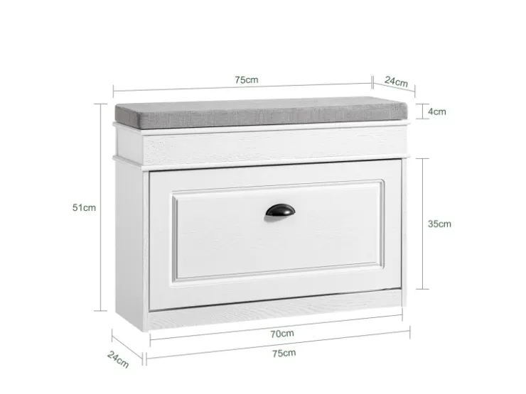 SoBuy Schuhbank mit Sitzkissen Schuhregal Schmal Sitzbank für Flur 75x51x24cm FSR82-L-WG