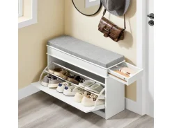 SoBuy Schuhbank mit Sitzkissen Schuhregal Schmal Sitzbank für Flur 75x51x24cm FSR82-L-WG