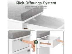 SoBuy Schuhbank mit Sitzkissen Schuhregal Schmal Sitzbank für Flur 75x51x24cm FSR82-L-WG