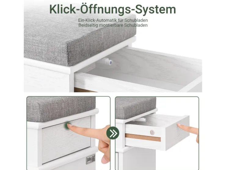 SoBuy Schuhbank mit Sitzkissen Schuhregal Schmal Sitzbank für Flur 75x51x24cm FSR82-L-WG