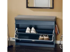 SoBuy Schuhbank Schmal mit Klappe Garderobenbank mit Sitzkissen Blau FSR82-L-B* Kissen|Sitzbänke