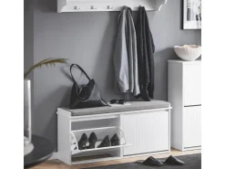 SoBuy Schuhbank Schmal mit 2 Klappen Garderobenbank mit Sitzkissen FSR98-XL-W