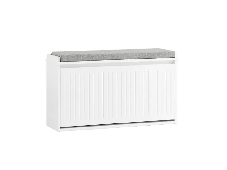 SoBuy Schuhbank Schmal mit Klappe Garderobenbank mit Sitzkissen FSR98-L-W