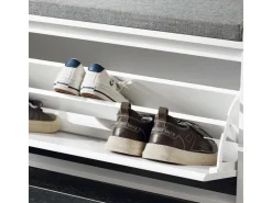 SoBuy Schuhbank Schmal mit Klappe Garderobenbank mit Sitzkissen FSR98-L-W
