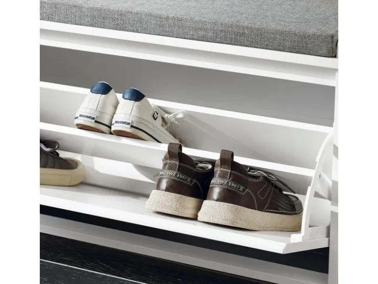 SoBuy Schuhbank Schmal mit Klappe Garderobenbank mit Sitzkissen FSR98-L-W