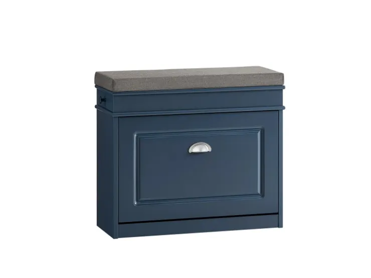 SoBuy Schuhbank Schmal mit Klappe Garderobenbank mit Sitzkissen Blau FSR82-K-B