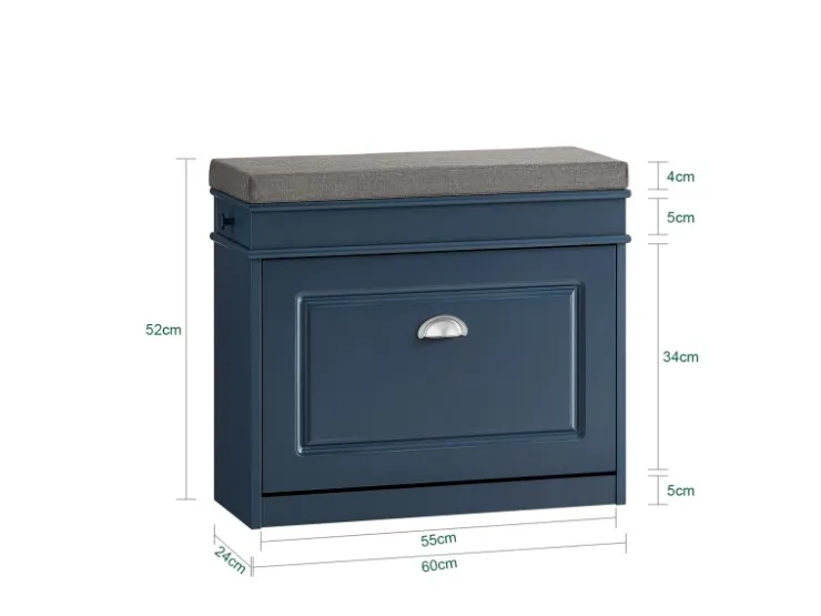 SoBuy Schuhbank Schmal mit Klappe Garderobenbank mit Sitzkissen Blau FSR82-K-B