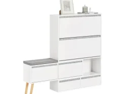 SoBuy Schuhkipper Flurschrank Schuhschrank mit Sitzbank Weiß FSR134-W