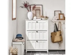 SoBuy Schuhkipper mit 3 Klappen Schuhschrank Schuhregal Weiß FSR162-W* Sitzbänke
