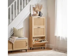SoBuy Schuhkipper mit 3 Klappen Schuhschrank Schuhkommode Natur FSR155-N* Sitzbänke