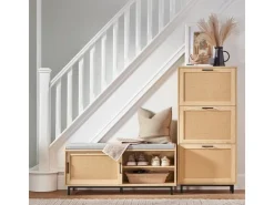 SoBuy Schuhkipper mit 3 Klappen Schuhschrank Schuhkommode Natur FSR155-N* Sitzbänke