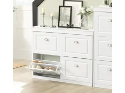 SoBuy Schuhschrank mit 4 Klappen Schuhkommode MDF Schuhregal 105x82x24cm Weiß FSR79-W* Sitzbänke