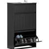SoBuy Schuhschrank mit 2 Klappen und 1 Schublade Schuhkommode 61x100x26cm Schwarz FSR165-SCH
