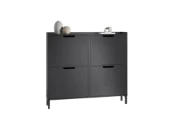 SoBuy Schuhschrank Schmal mit 4 Klappen Schuhkommode 100x91x19cm Schwarz FSR100-SCH* Regale Schwarz