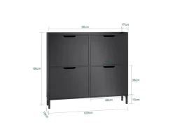 SoBuy Schuhschrank Schmal mit 4 Klappen Schuhkommode 100x91x19cm Schwarz FSR100-SCH* Regale Schwarz