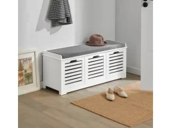 SoBuy Schuhtruhe mit 3 Körben Weiß Holzwerkstoff 105cm FSR23-W* Sitzbänke