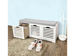 SoBuy Schuhtruhe mit 3 Körben Weiß Holzwerkstoff 105cm FSR23-W* Sitzbänke