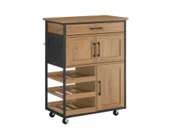 SoBuy Servierwagen Küchenwagen Rollwagen mit Schubladen und Weinregal 67x88x37cm FKW134-N* Regale Schwarz|Flaschenregale