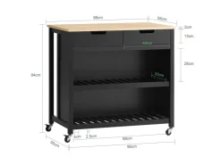 SoBuy Servierwagen mit 2 Ablagen Küchenwagen Küchenregal 98x94x58cm Schwarz FKW74-SCH