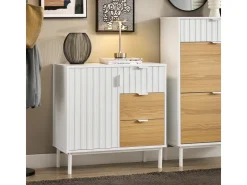 SoBuy Sideboard Küchenschrank Kommode Weiß/Natur 75x76x35cm FSB91-WN* Sideboards|Kommode