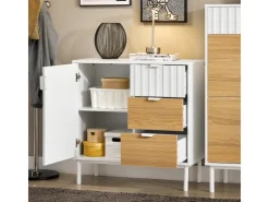 SoBuy Sideboard Küchenschrank Kommode Weiß/Natur 75x76x35cm FSB91-WN* Sideboards|Kommode