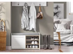 SoBuy Sitzbank mit Stauraum und Sitzfläche Weiß Holz FSR109-WN* Sitzbänke