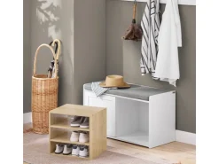 SoBuy Sitzbank mit Stauraum und Sitzfläche Weiß Holz FSR109-WN* Sitzbänke