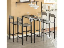 SoBuy Sitzgruppe mit 4 Hockern Holz Metall Natur Schwarz OGT14-N* Möbelserien