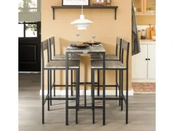 SoBuy Sitzgruppe mit 4 Hockern Holz Metall Natur Schwarz OGT14-N* Möbelserien