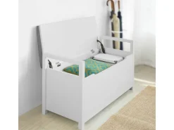 SoBuy Sitztruhe mit Klappe Spieltruhe Weiß Holzwerkstoff FSR76-W* Regal Weiß