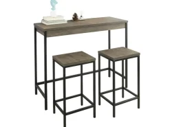 SoBuy 3-teilig Bartisch mit 2 Barhockern Esszimmer MDF Metall Natur OGT30-N